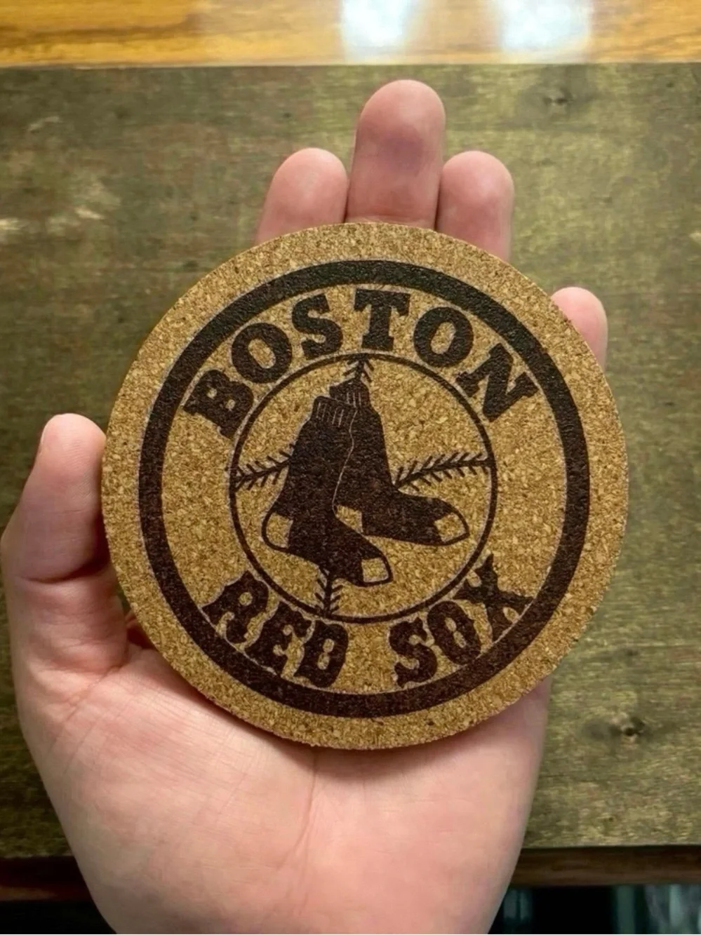Boston Red Sox Laser Engraved Cork Coasters Lot of 4